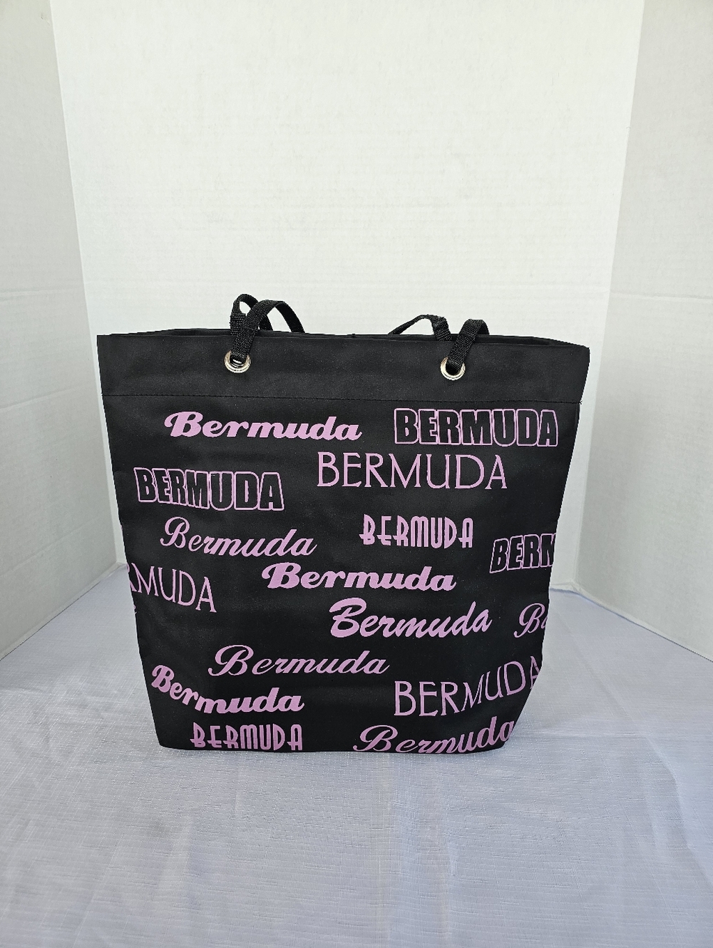 Bermuda Travel Souvenir Large Black & Pink Canvas Tote Bag Beach Pool Vacation